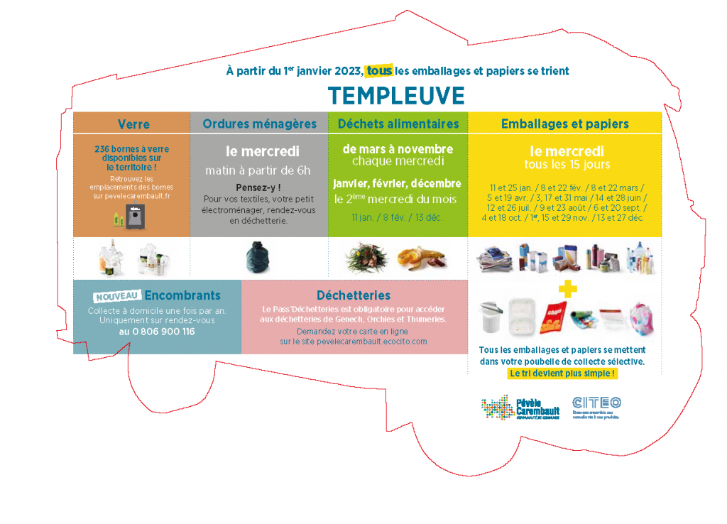 Templeuve-en-Pevele - Calendrier collecte déchets 2023