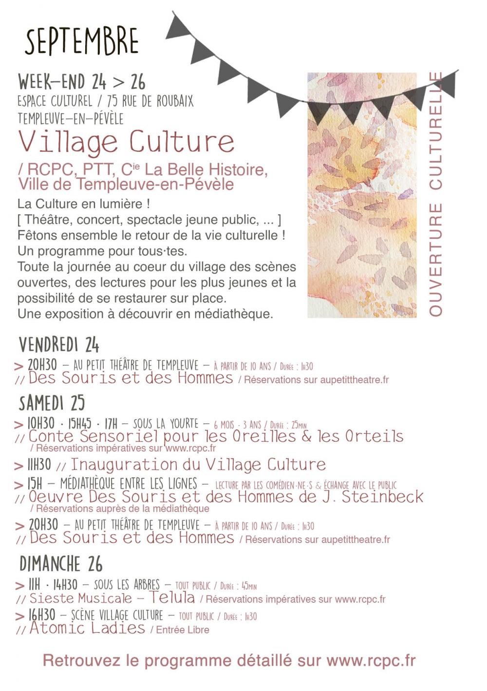 Reprise de la saison culturelle, rejoignez-nous au « village culture » !